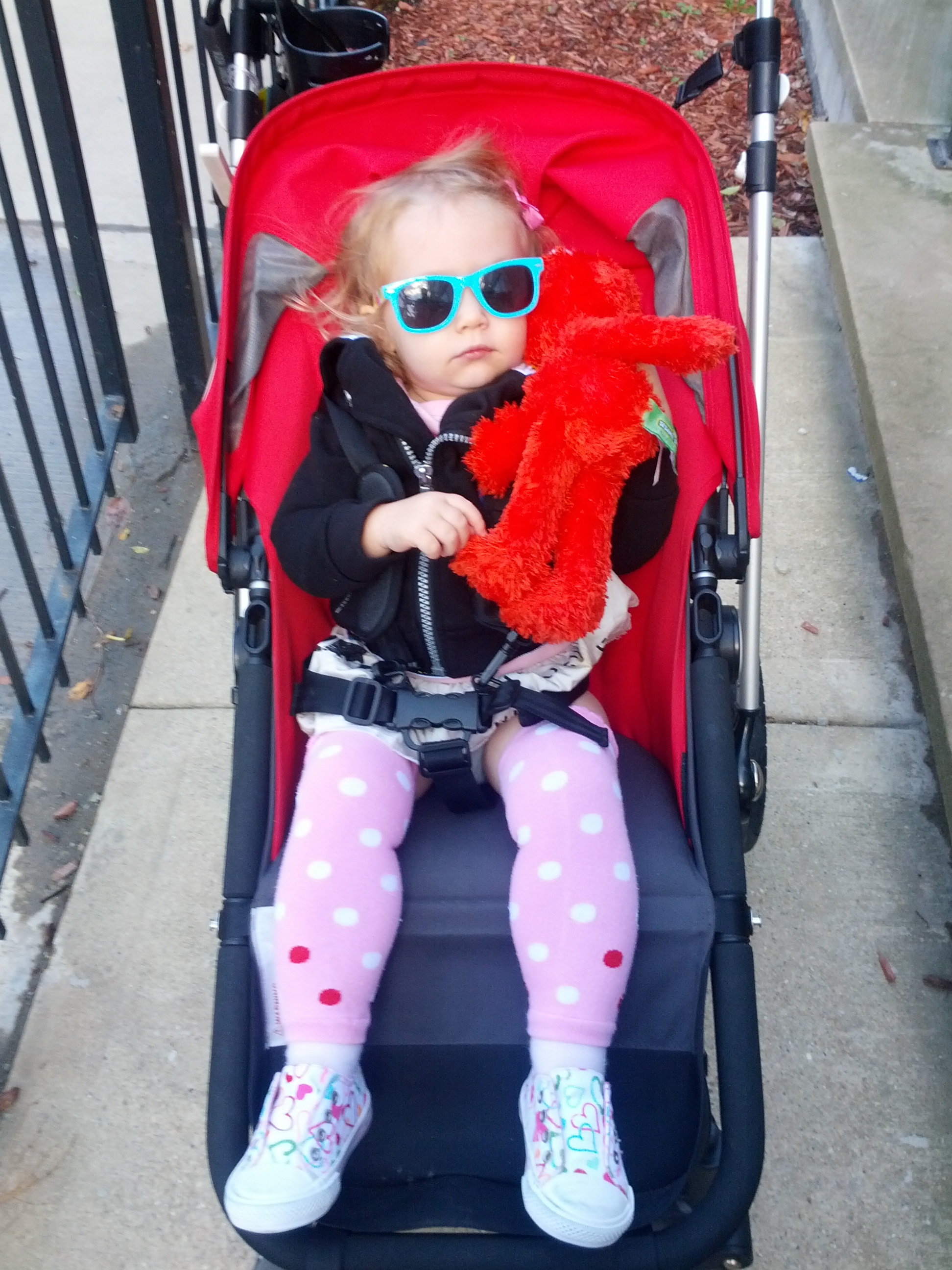 Frankie in sunnies and in her stroller