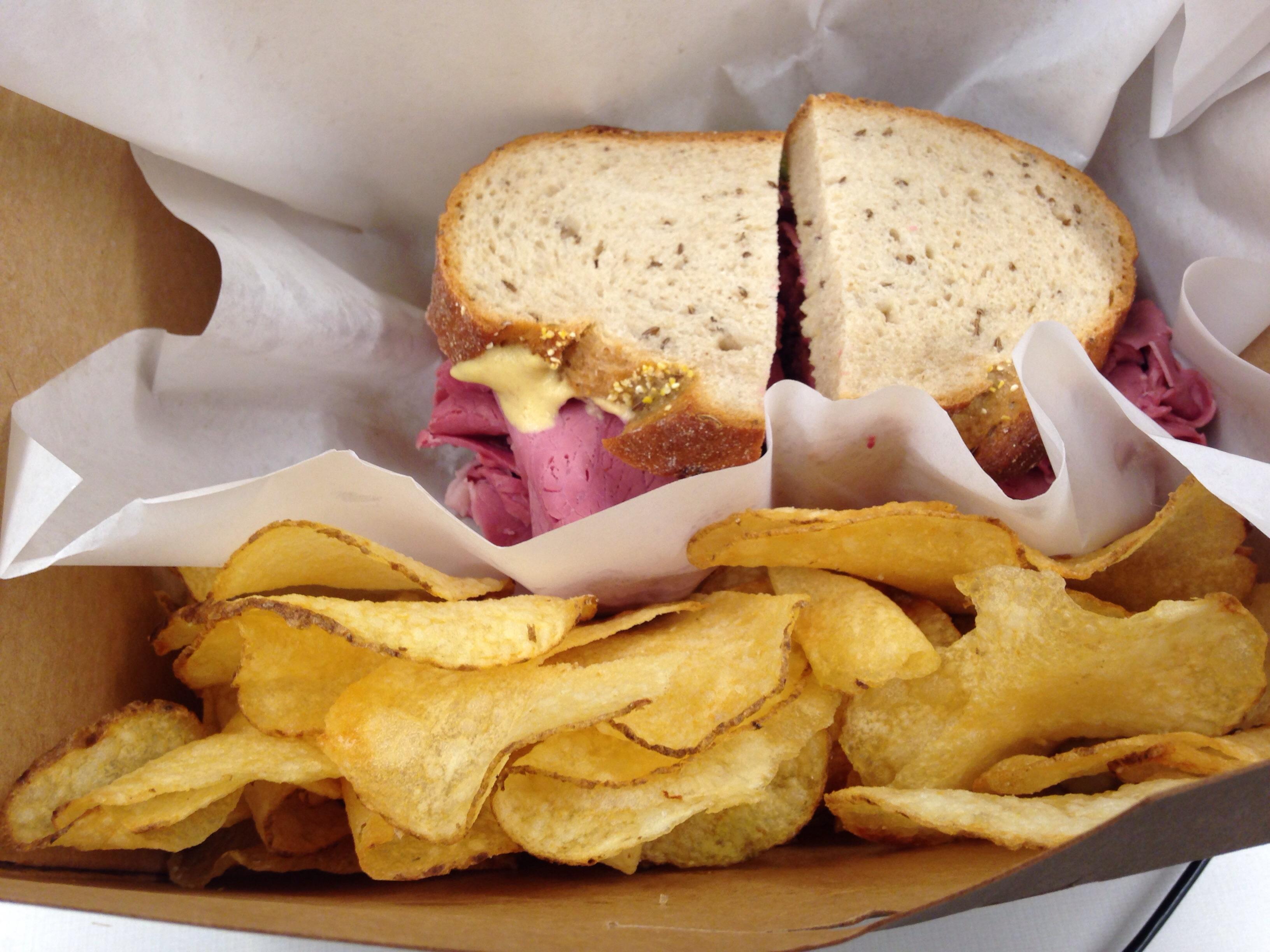 Corned Beef Sandwich and Chips